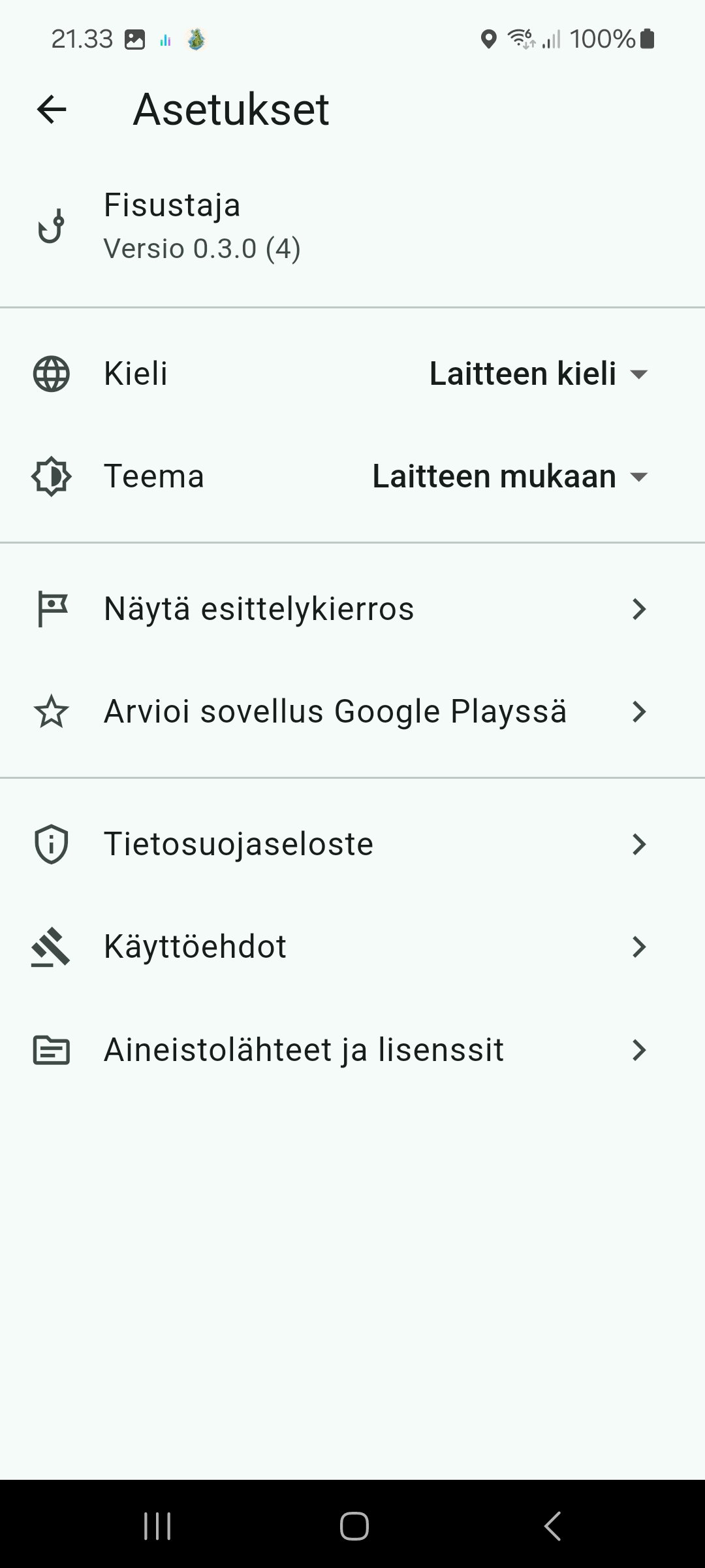 Fisustajan asetukset