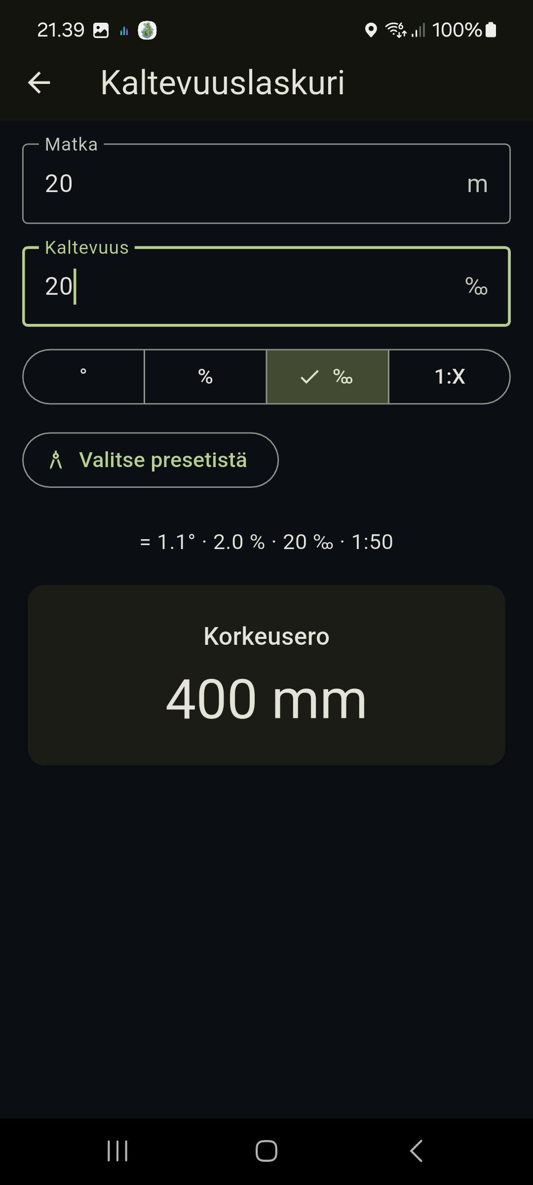 Slope calculator view