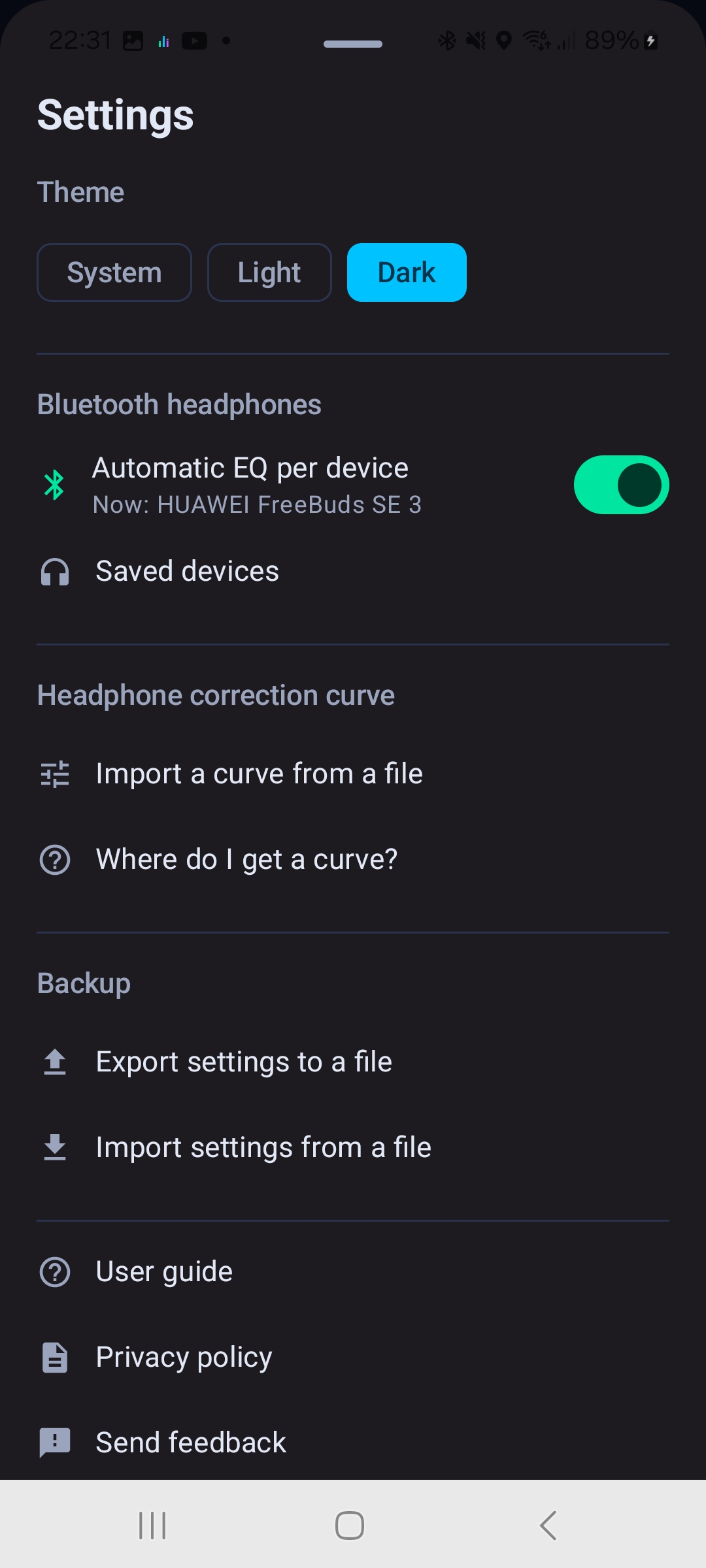Equalizerin asetukset ja Bluetooth-profiilit